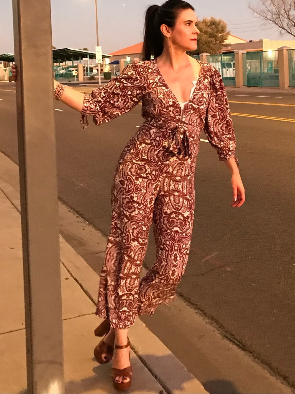 FOR LOVE & LEMONS Georgi Lilac Boho Paisley Cropped Jumpsuit